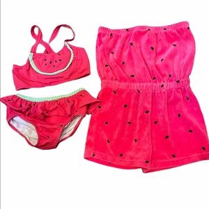 EUC Le Top Girls WATERMELON CUTIE bikini & coverup